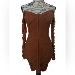 NWT Sexy Ruched Dress | Sheer Sleeves | Rust Color | S & M
 Sexy Ruched Dress